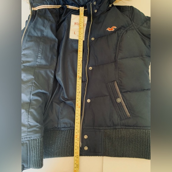 Hollister Navy Blue Winter Down Puffer Jacket Zipper Closure Fur Hood Y2K US S - Picture 8 of 8